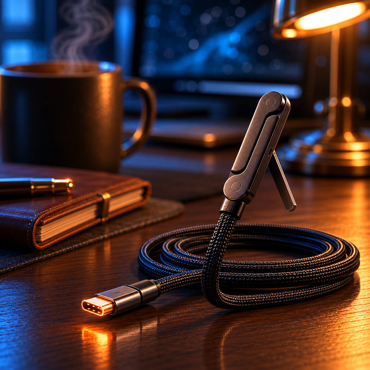 Lyres FlexCable — 240W USB-C Cable with Built-in Phone Stand